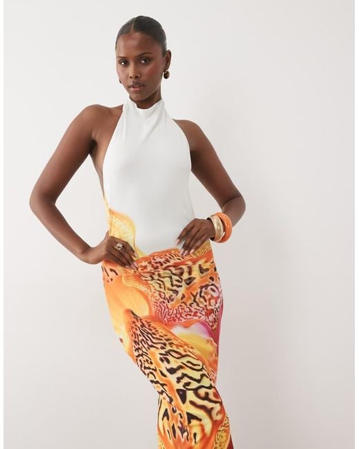 Murci White Slinky High Neck Bodycon Open Back Strappy Detail Maxi Dress