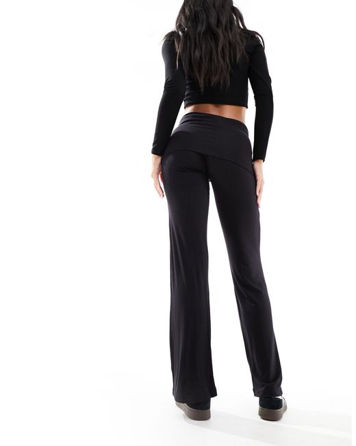 Vero Moda Black Aware Jersey Wide Leg Trousers With Folded Waistband