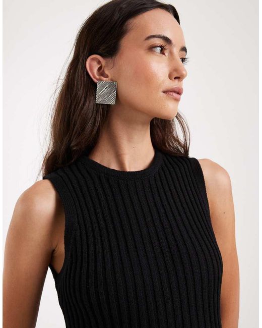 ASOS Black Knitted Cinched Pleated Asymmetric Top