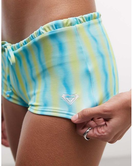Roxy White Wavy Stripe Micro Bikini Shorts
