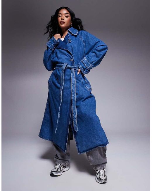 HUGO Blue Garena Oversized Fit Denim Trench Coat