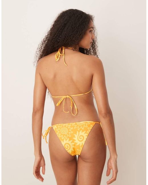 Mango Orange Tie Neck Sun Printed Bikini Top