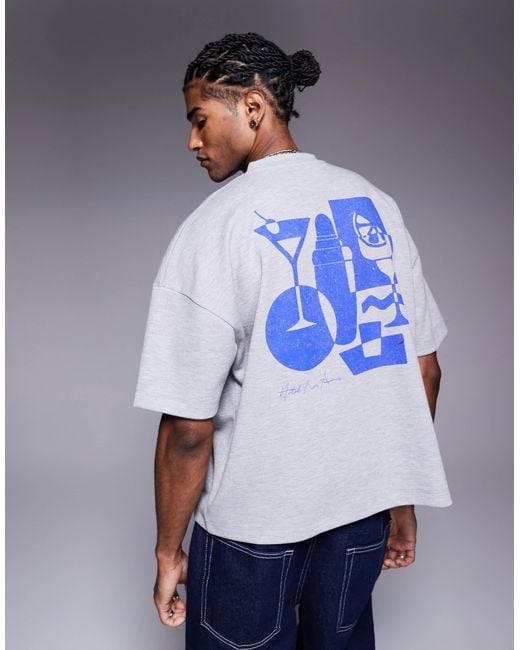 ASOS – kastenförmiges, schweres oversize-t-shirt mit überschnittenen schultern in Blue für Herren