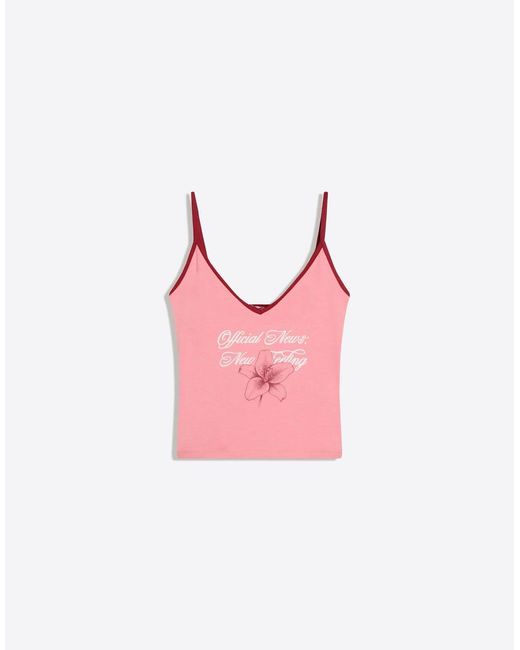 Bershka Pink Printed Strappy Top