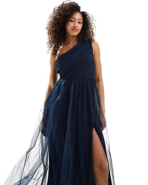 ANAYA Blue Bridesmaid Tulle One Shoulder Maxi Dress