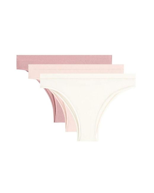 Oysho Pink 3 Cotton Rib Brazilian Briefs