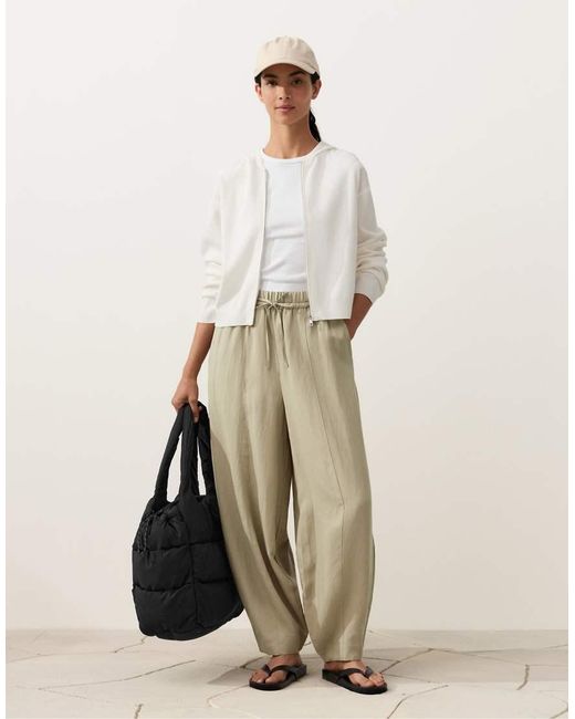 Oysho Natural Balloon Trousers Lyocell Blend And 24% Linen With Seams