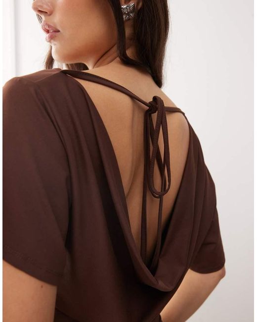 Collusion Brown Cowl Back Off-shoulder Tee