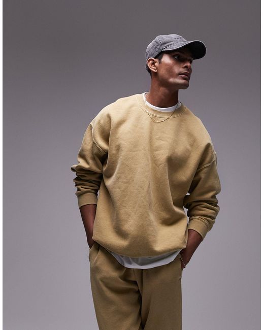 Topman – oversize-sweatshirt mit vintage-waschung in Yellow für Herren