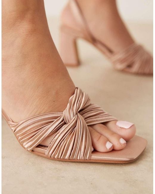Be Mine Wide Fit Brown Bridal Divaa Plisse Block Heeled Sandals