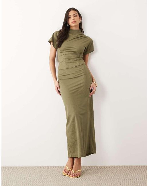 ASOS Green Linen Look Bias Maxi Skirt