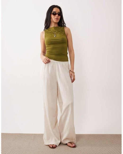 Miss Selfridge Green Ruched Front Slash Neck Top