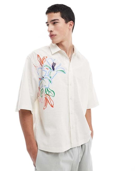 ASOS Oversized Recht Overhemd Met Bloemenprint in het White voor heren