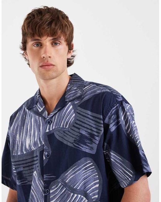 Jack & Jones Blue Premium Short Sleeve Shirt With Plant Print for men