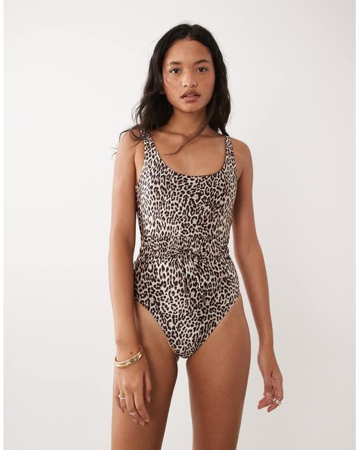 GOOD AMERICAN Brown Satin Waist Framer One Piece Swimsuit