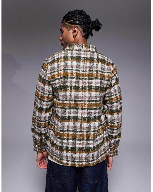 ASOS Gray Boucle Checked Overshirt for men