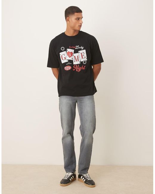 T-Shirt Oversize Nera Con Stampa Stile Cartoon di ASOS in Black da Uomo