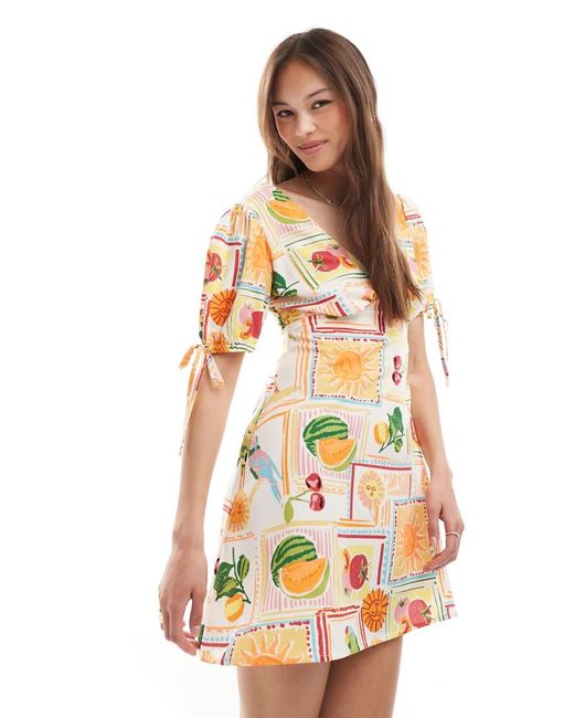 New Look White Tie Sleeve Mini Dress
