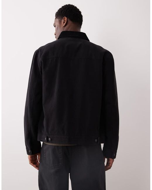 Mango Black 100% Cotton Zip Through Denim Jacket for men