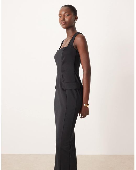 ASOS Black Square Neck Seamed Workwear Midi
