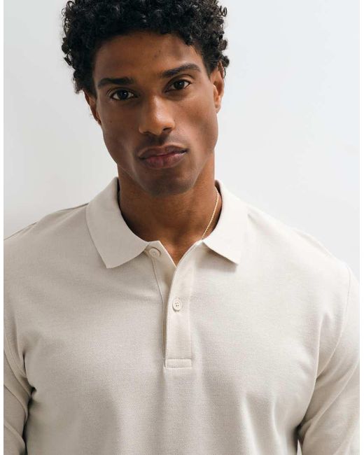 Jack & Jones White Pique Long Sleeve Polo for men