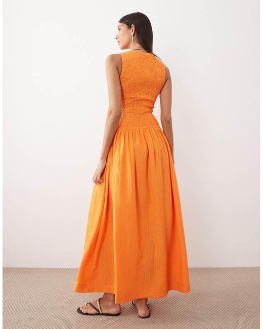 ASOS Orange Crinkle Scoop Neck Maxi Sundress With Shirred Waist