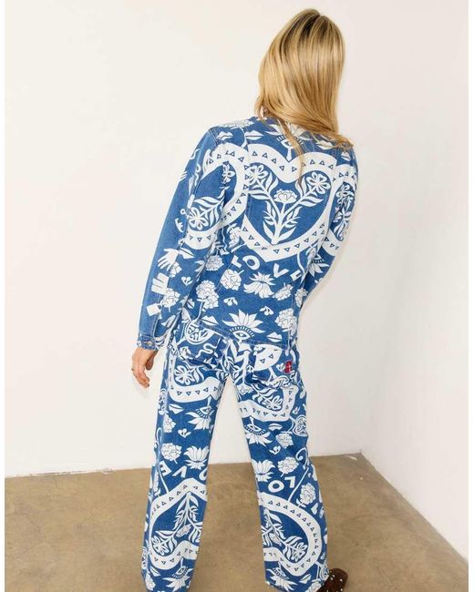 Never Fully Dressed Blue Amara Printed Ruffle Back Pocket Detail Straight Leg Jeans
