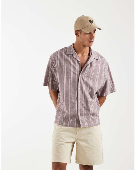 ASOS Brown Oversized Linen Look Striped Shirt for men