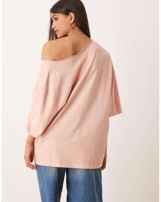 ASOS Natural Slouchy Off Shoulder Oversized Tee