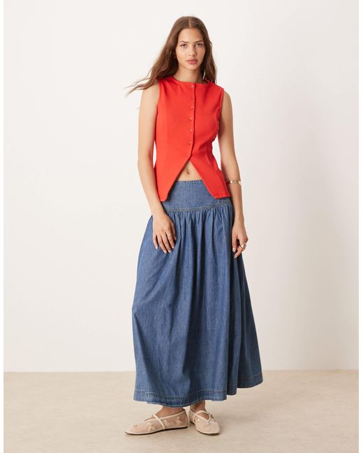 ASOS Red Button Front Longline Waistcoat Cinched Top