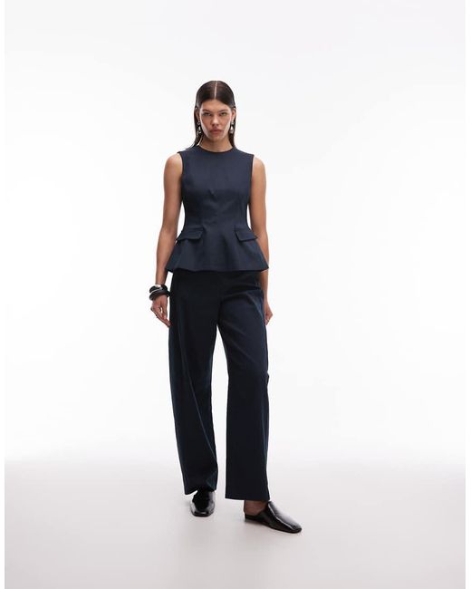 ASOS Blue Tailored Barrel Leg Trousers Co-Ord