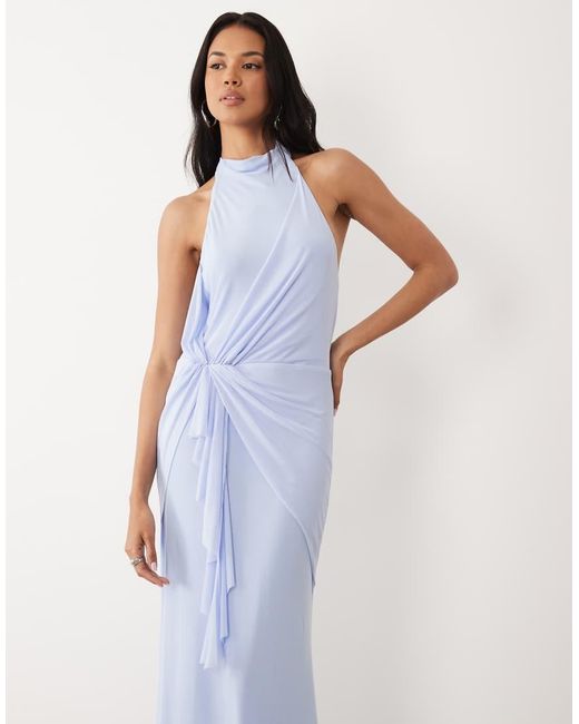 ASOS Purple Mesh High Neck Maxi Dress With Draped Frill Detail