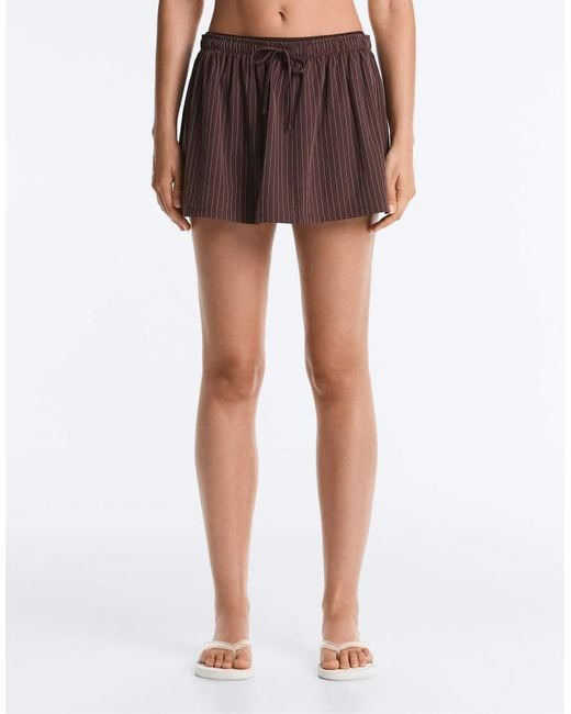 Oysho Brown Pinstripe Double-waist Mini Skirt