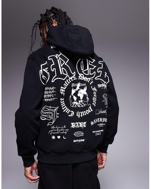 Sixth June Blue Logo Motif Back Print Hoodie for men