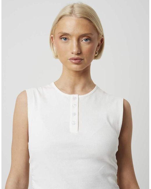 Brave Soul Red Sleeveless Button Neck Top With Ruched Detail
