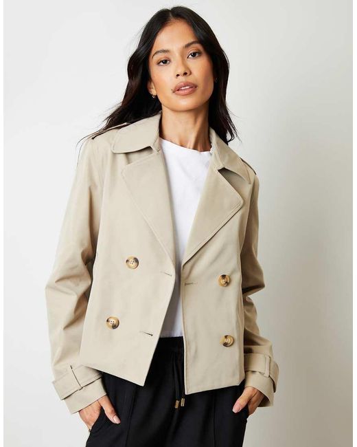 Threadbare Natural Double Breasted Cropped Trench Coat