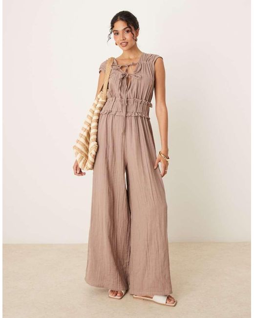ASOS Natural Double Cloth Gathered Bust Jumpsuit