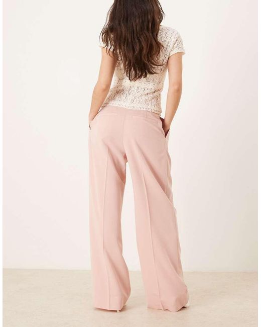 ASOS Natural Tailored Wide Leg Trousers With Pleat Detail