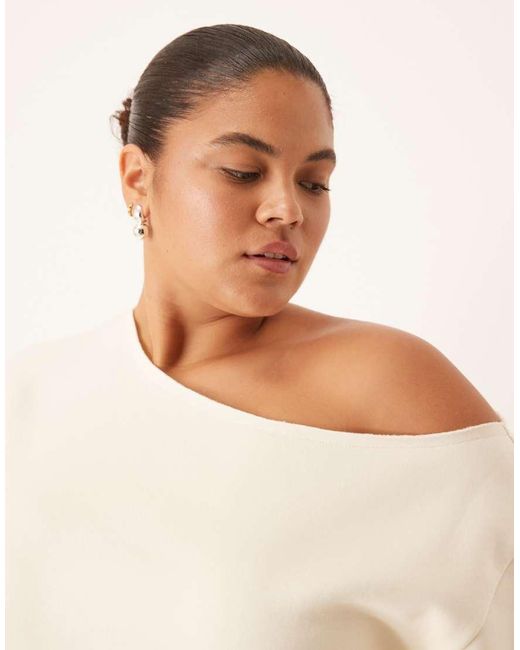 ASOS Natural Asos Design Curve Off Shoulder Brushback Sweatshirt
