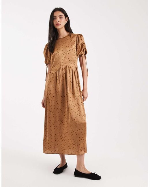 Wednesday's Girl Natural Print Tie-shoulder Midaxi Dress