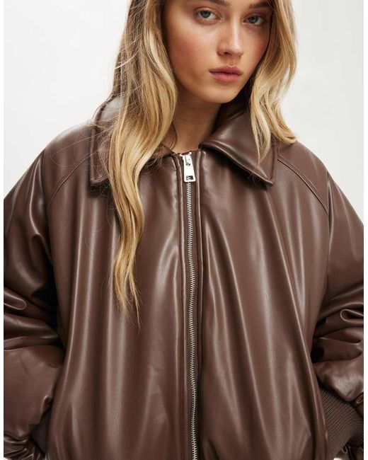 Cotton On Brown Faux Leather Puff Bomber