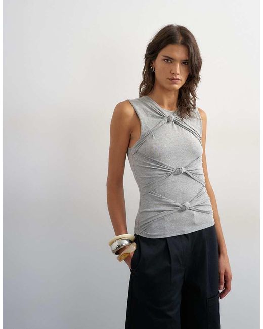 TOPSHOP Gray Knot Front Detail Top