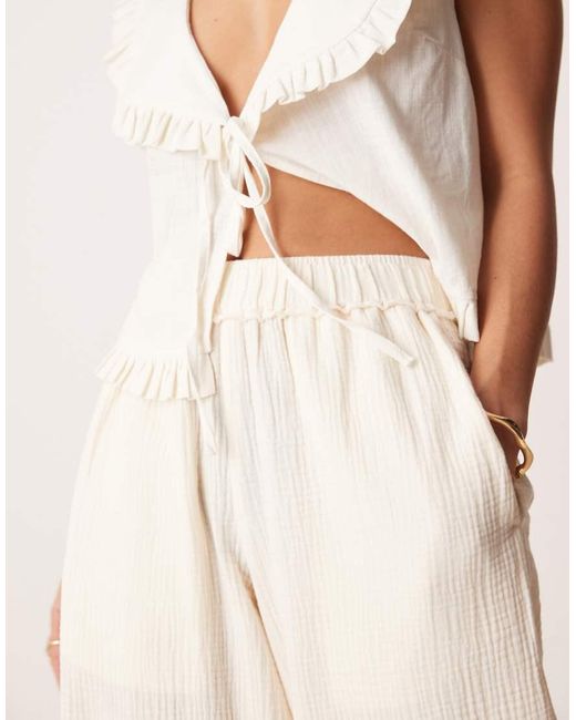 ASOS Natural Asos Design Petite Cheesecloth Pull On Trousers With Raw Edge