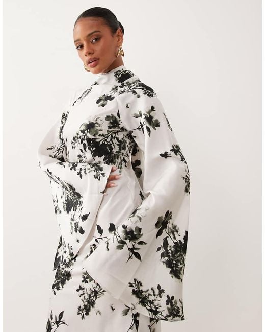 ASOS White Satin Maxi Dress With Split Sleeve And Scarf Detail