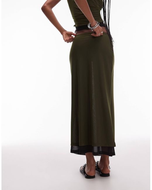 ASOS Green 90's Mesh Double Layer Maxi Skirt