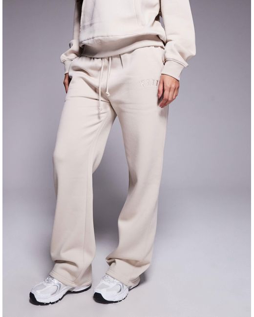 Kaiia Natural Embroidered Logo joggers Co-ord