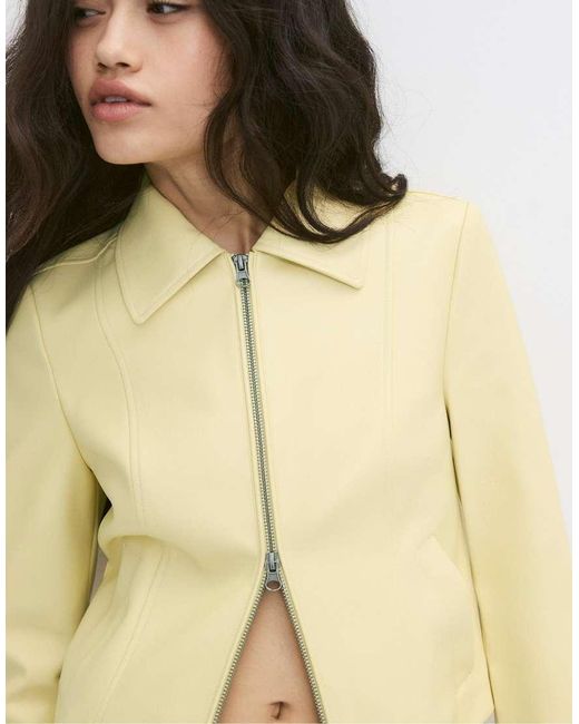 Stradivarius White Fitted Leather Effect Jacket