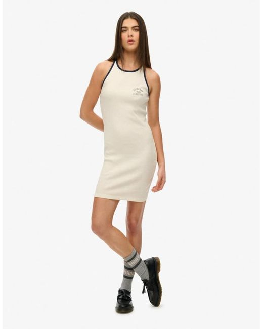 Superdry White Athletic Essentials Ribbed Tank Dress