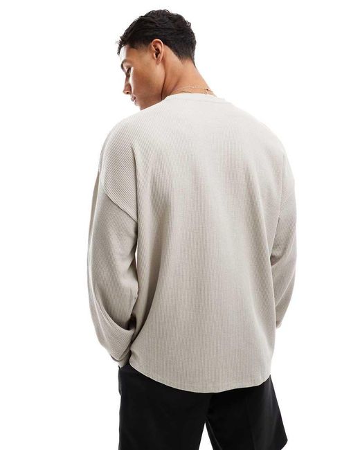 T-Shirt A Maniche Lunghe Grigio Pietra A Nido D'Ape di New Look in Gray da Uomo