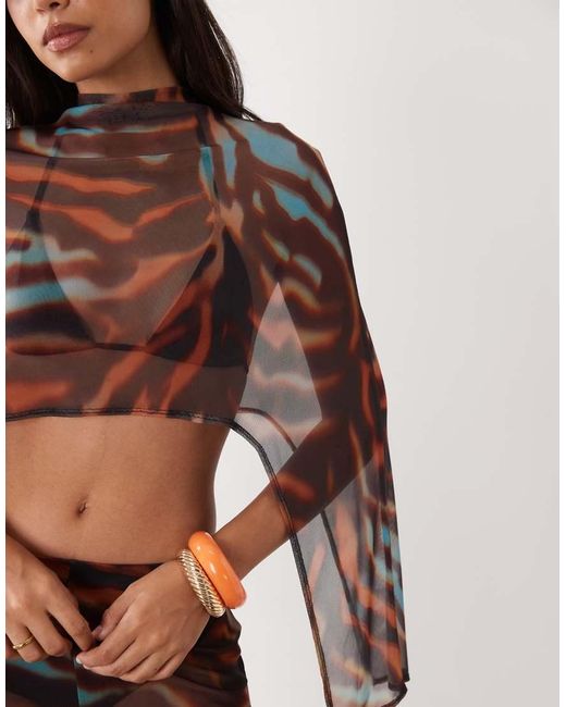ASOS Brown Co-ord Printed Mesh Cape